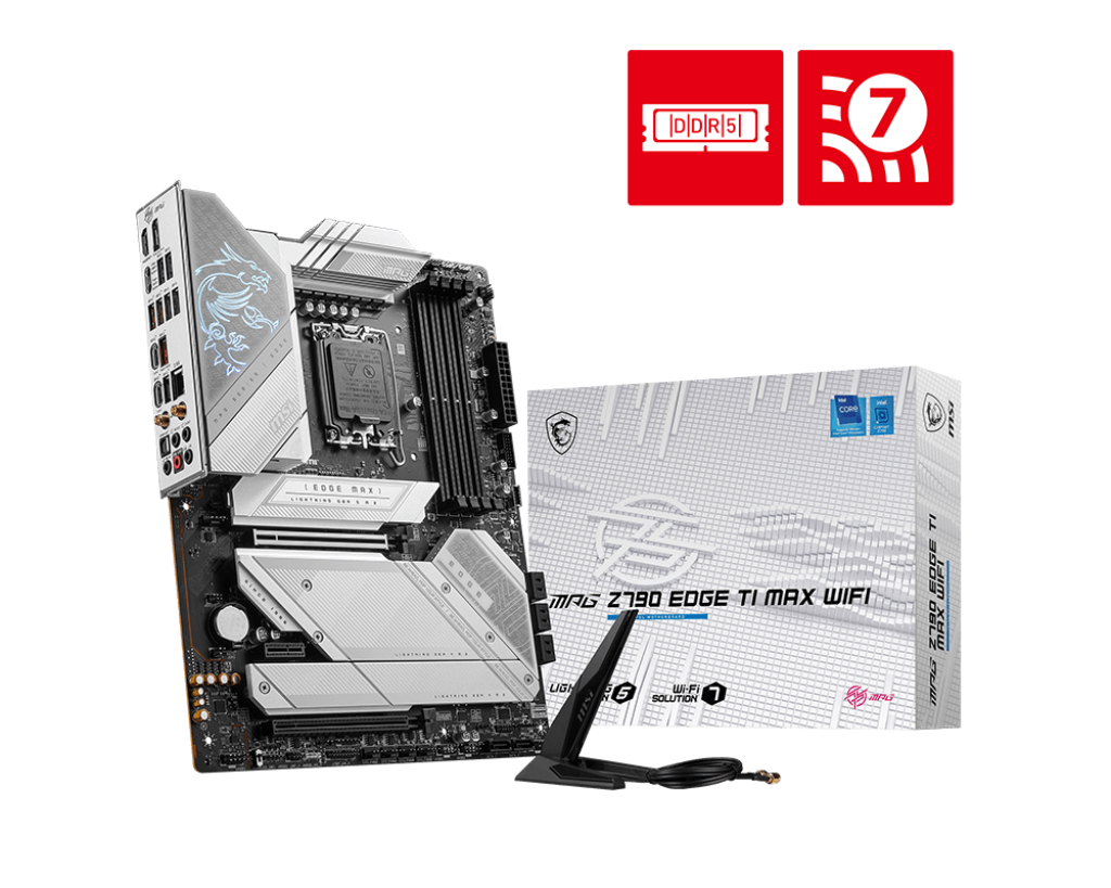 MSI MPG Z790 EDGE TI MAX WIFI LGA 1700 ATX Motherboard, Intel Z790 Chipset, 4x DDR5 UDIMM / 192GB Max Capacity, PCIe 5.0, 5x M.2, USB 3.2 Gen2 C/A, 1x HDMI / 1x DP