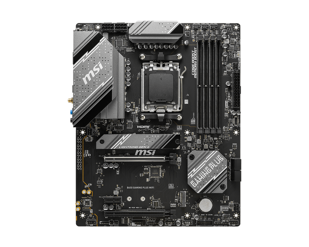 MSI B650 GAMING PLUS WIFI AM5 ATX Motherboard, AMD B650 Chipset, 4x DDR5 / 192GB Max Capacity, 2x PCI-E x16, 2x M.2, Wi-Fi 6E / 2.5G LAN, BT 5.3, USB 3.2 C/A, HDMI / DP | 911-7E26-001