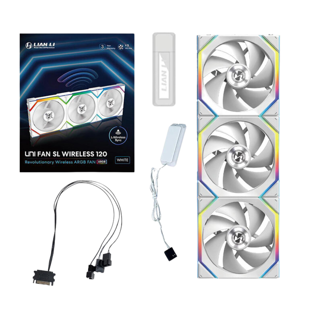 Lian Li 120mm UNI FAN SL Wireless ARGB Triple Pack Fan - White