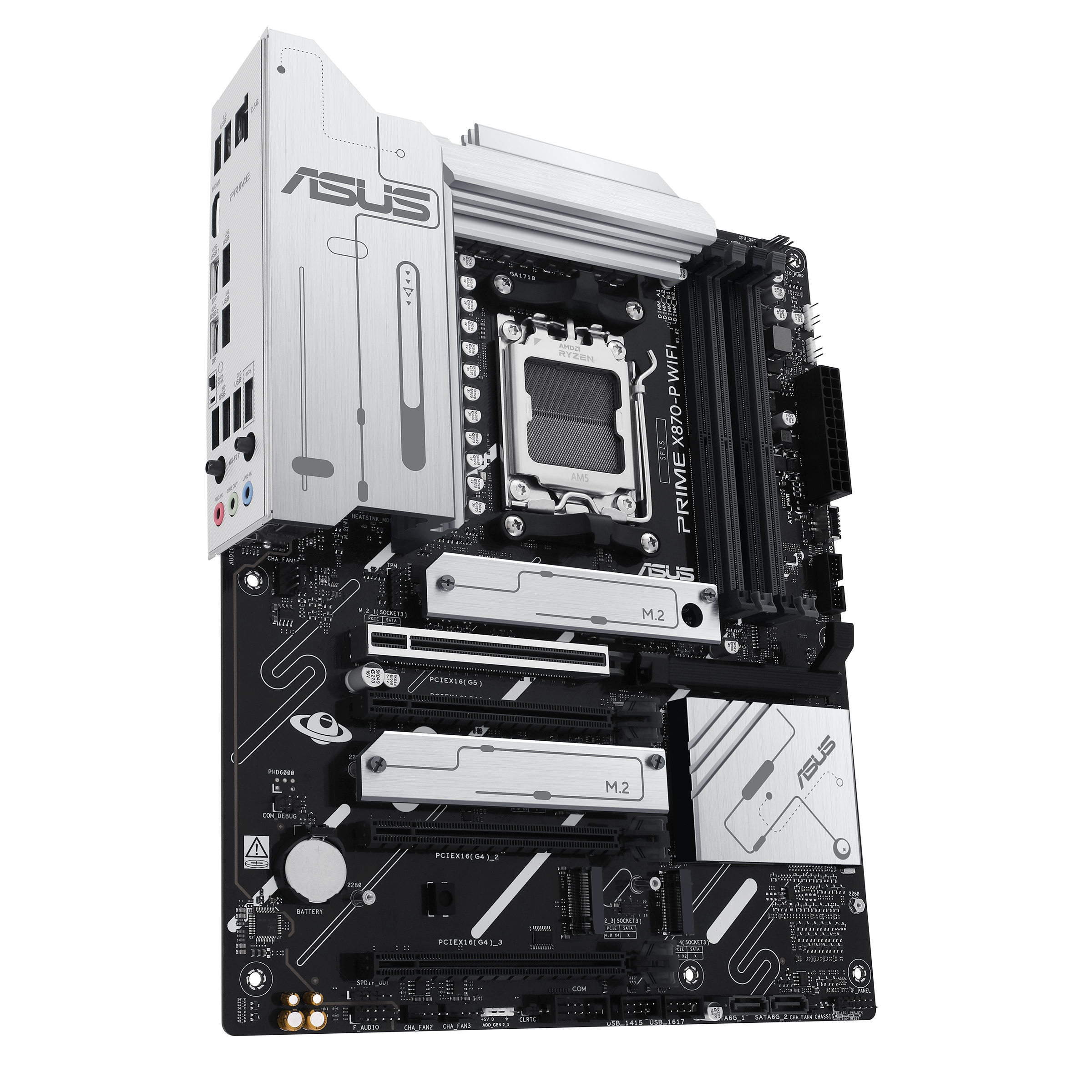 ASUS PRIME X870-P WIFI ATX Motherboard, AMD X870 Chipset, 4x DIMM DDR5 Slots, 192GB Max Memory, Realtek 2.5Gb Ethernet, 4x M.2 Slots, 1x PCIe 5.0, 3x PCIe 4.0 x16, BT 5.4, HDMI