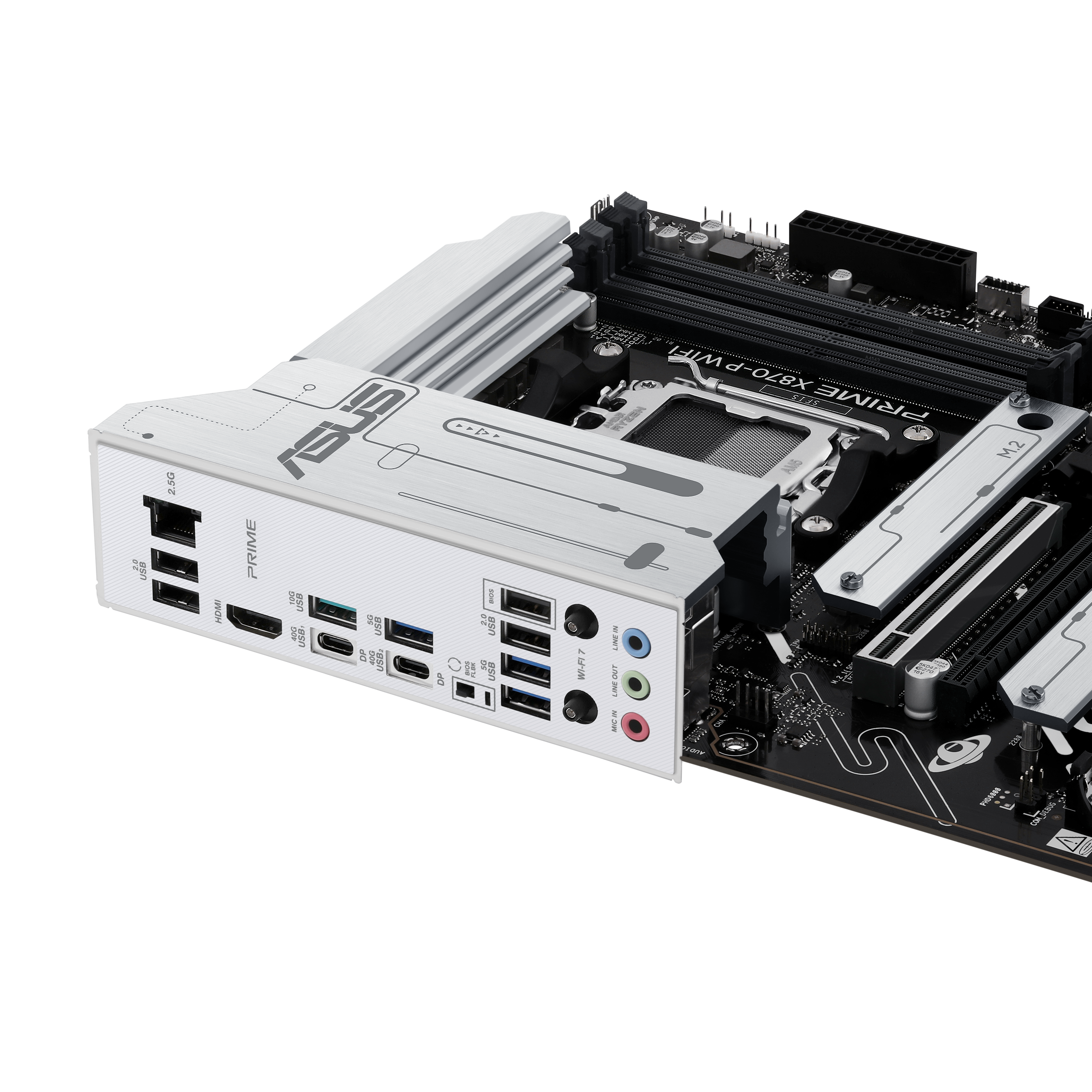 ASUS PRIME X870-P WIFI ATX Motherboard, AMD X870 Chipset, 4x DIMM DDR5 Slots, 192GB Max Memory, Realtek 2.5Gb Ethernet, 4x M.2 Slots, 1x PCIe 5.0, 3x PCIe 4.0 x16, BT 5.4, HDMI