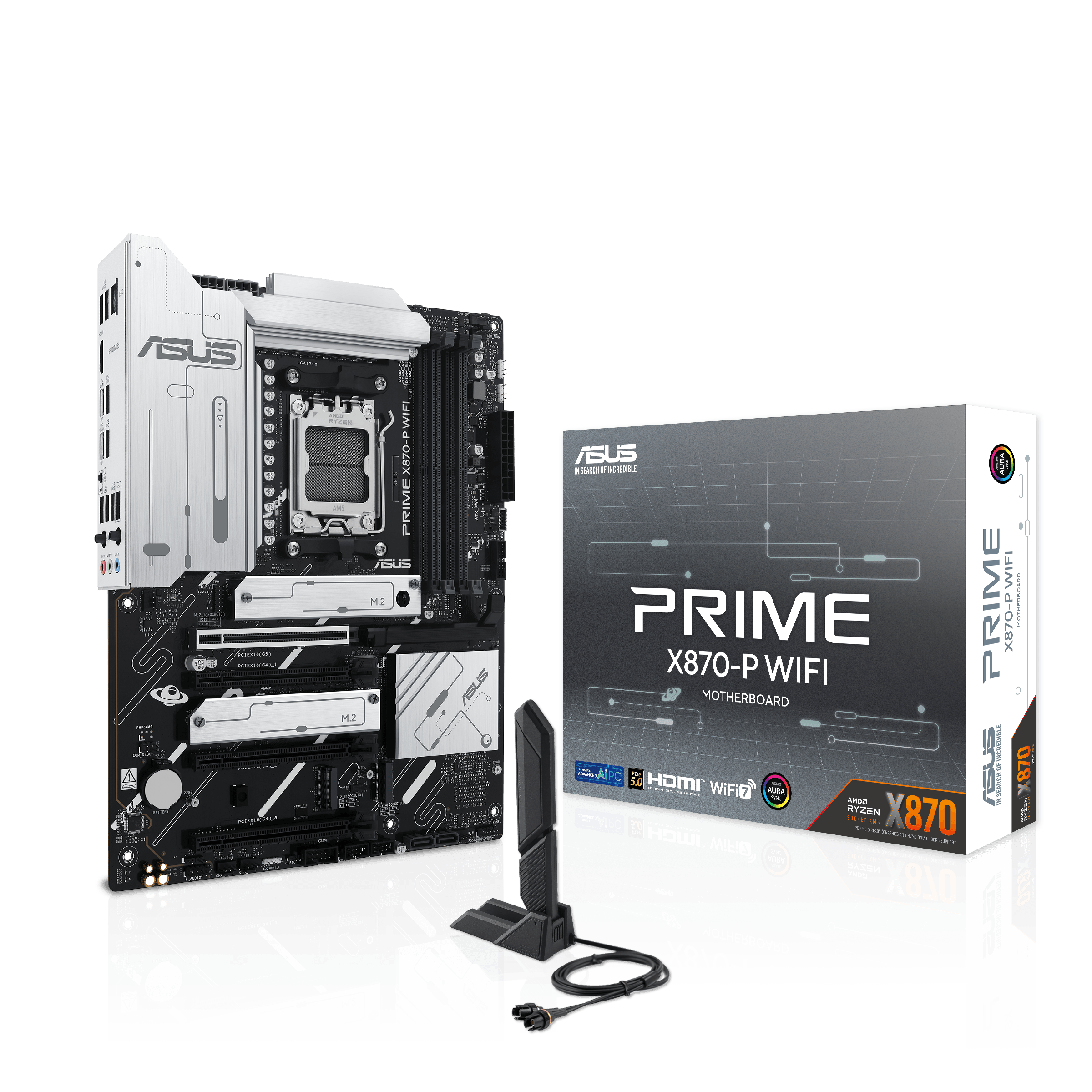 ASUS PRIME X870-P WIFI ATX Motherboard, AMD X870 Chipset, 4x DIMM DDR5 Slots, 192GB Max Memory, Realtek 2.5Gb Ethernet, 4x M.2 Slots, 1x PCIe 5.0, 3x PCIe 4.0 x16, BT 5.4, HDMI
