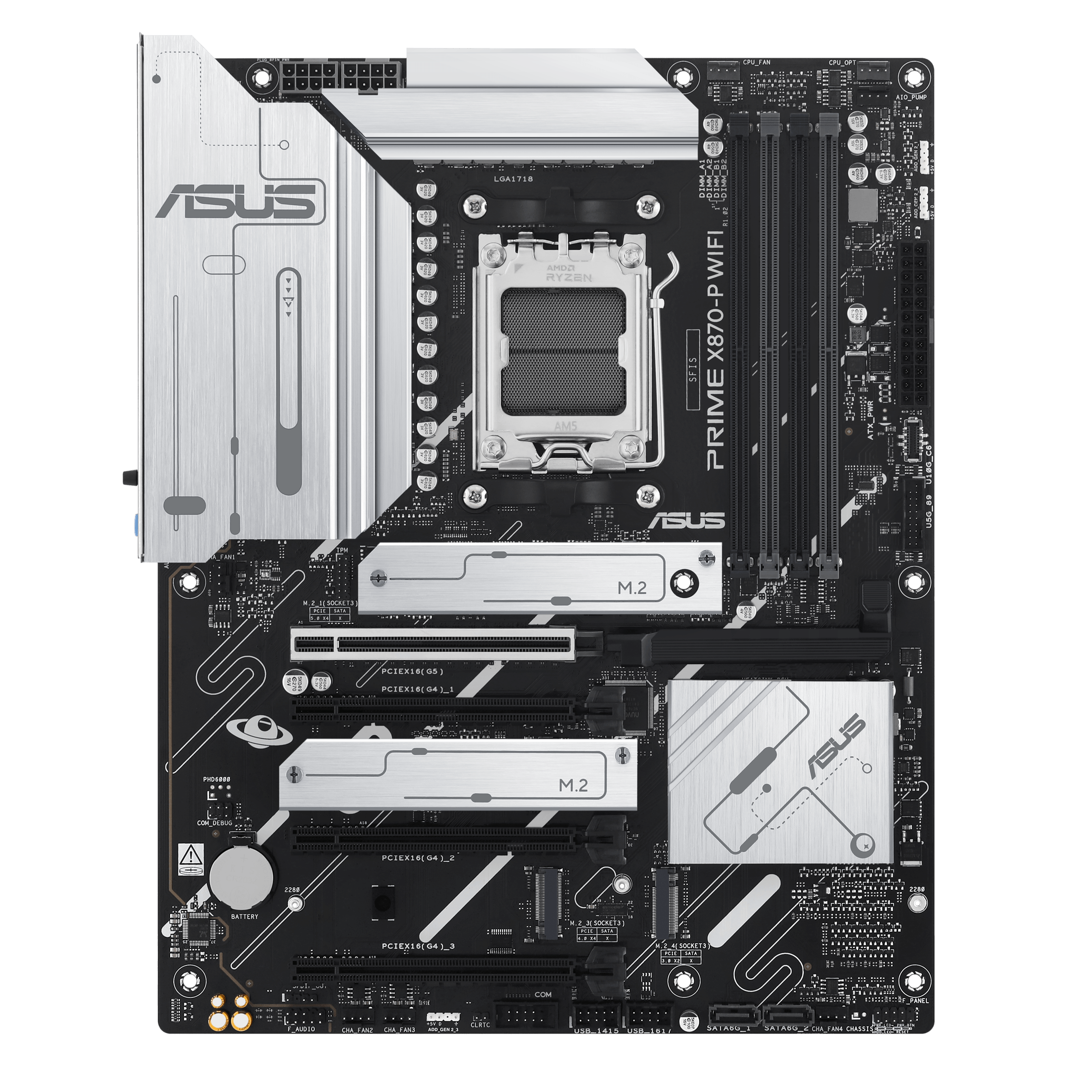 ASUS PRIME X870-P WIFI ATX Motherboard, AMD X870 Chipset, 4x DIMM DDR5 Slots, 192GB Max Memory, Realtek 2.5Gb Ethernet, 4x M.2 Slots, 1x PCIe 5.0, 3x PCIe 4.0 x16, BT 5.4, HDMI