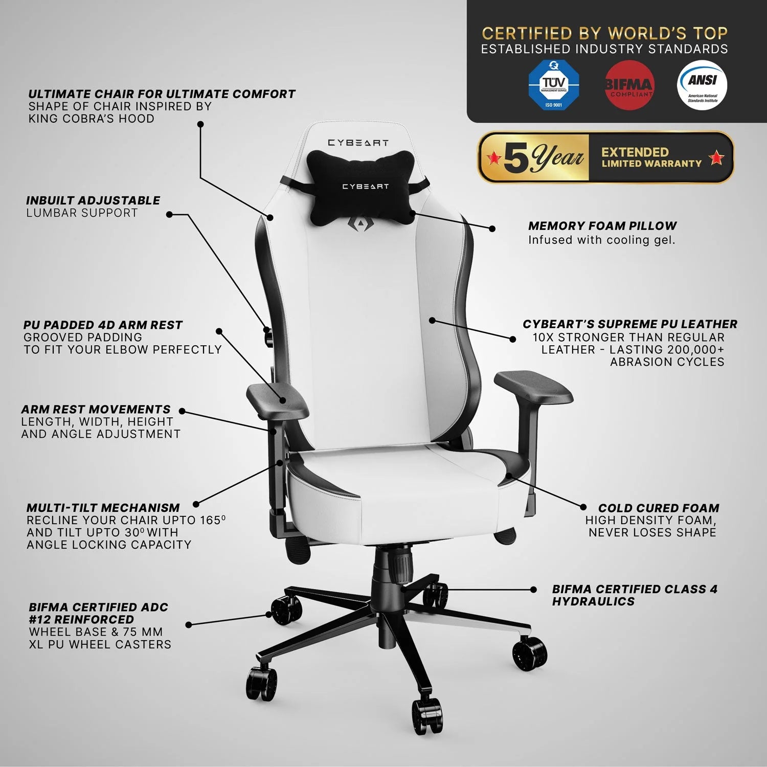 Cybeart Apex Series - Arctic White Gaming Chair