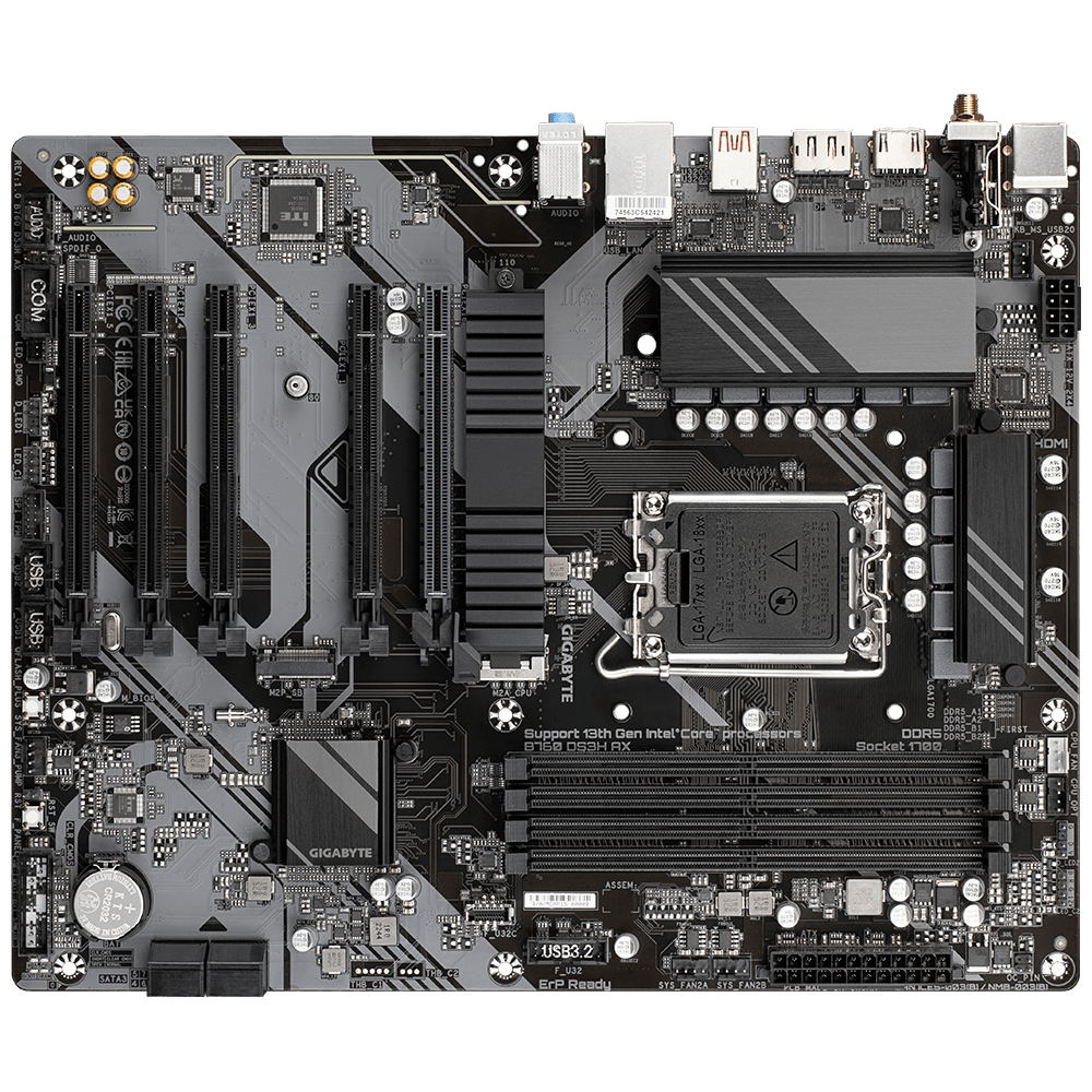 GIGABYTE B760 DS3H AX LGA 1700 ATX Motherboard, Intel B760 Chipset, 4 x DDR5 DIMM, Up to 192GB Memory, Wi-Fi 6E AX21, BT 5.3, 1x PCI Ex16, 1x M.2, 1x HDMI, 1x DP, USB Type-C