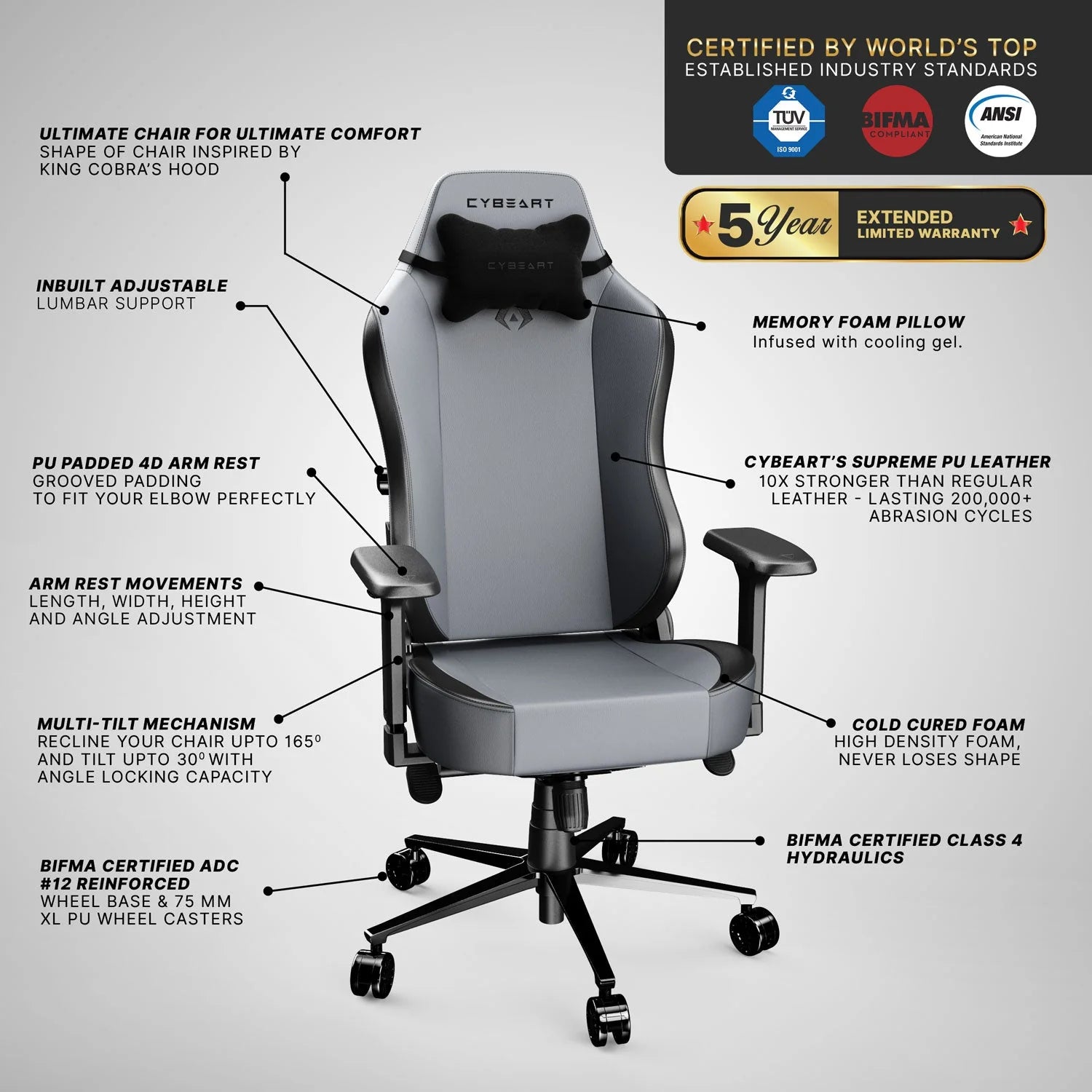 Cybeart Apex Series - X11 Gray Gaming Chair