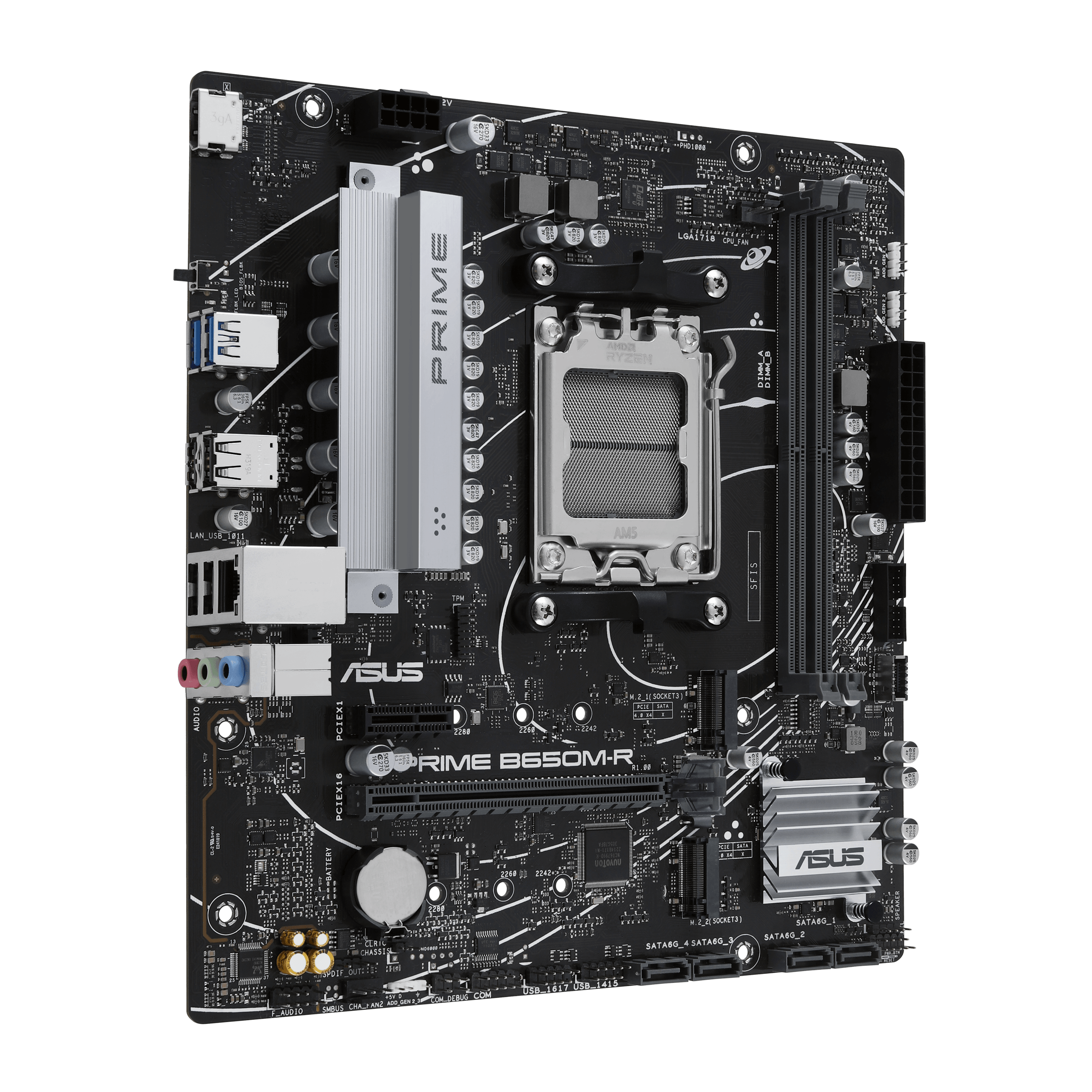 ASUS Prime B650M-R AM5 m-ATX Motherboard, AMD B650 Chipset, 2x DIMM DDR5 RAM, 96GB Max Memory, Realtek 2.5Gb Ethernet, 2x M.2 Slots, 1x PCIe 4.0 x16 Slot