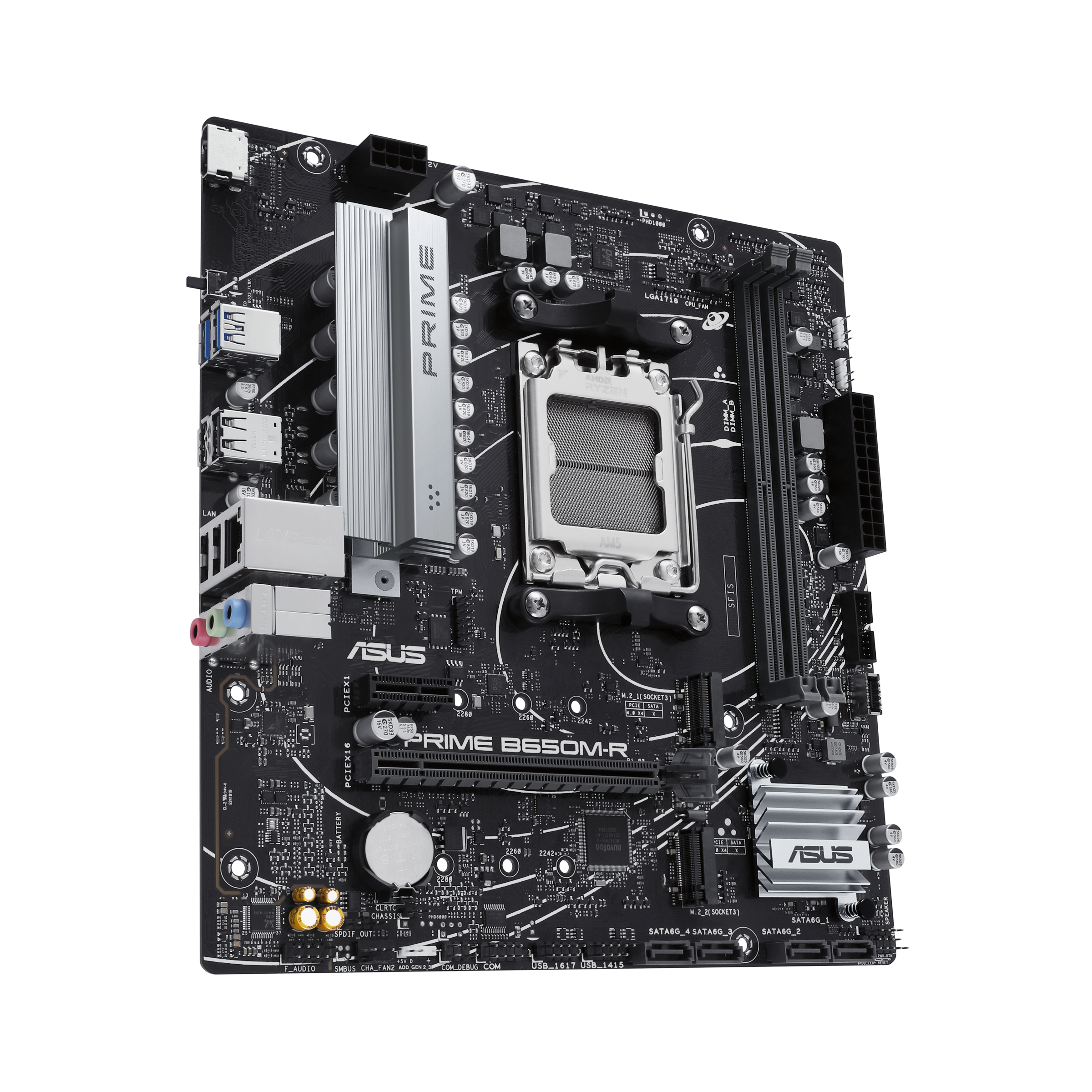 ASUS Prime B650M-R AM5 m-ATX Motherboard, AMD B650 Chipset, 2x DIMM DDR5 RAM, 96GB Max Memory, Realtek 2.5Gb Ethernet, 2x M.2 Slots, 1x PCIe 4.0 x16 Slot