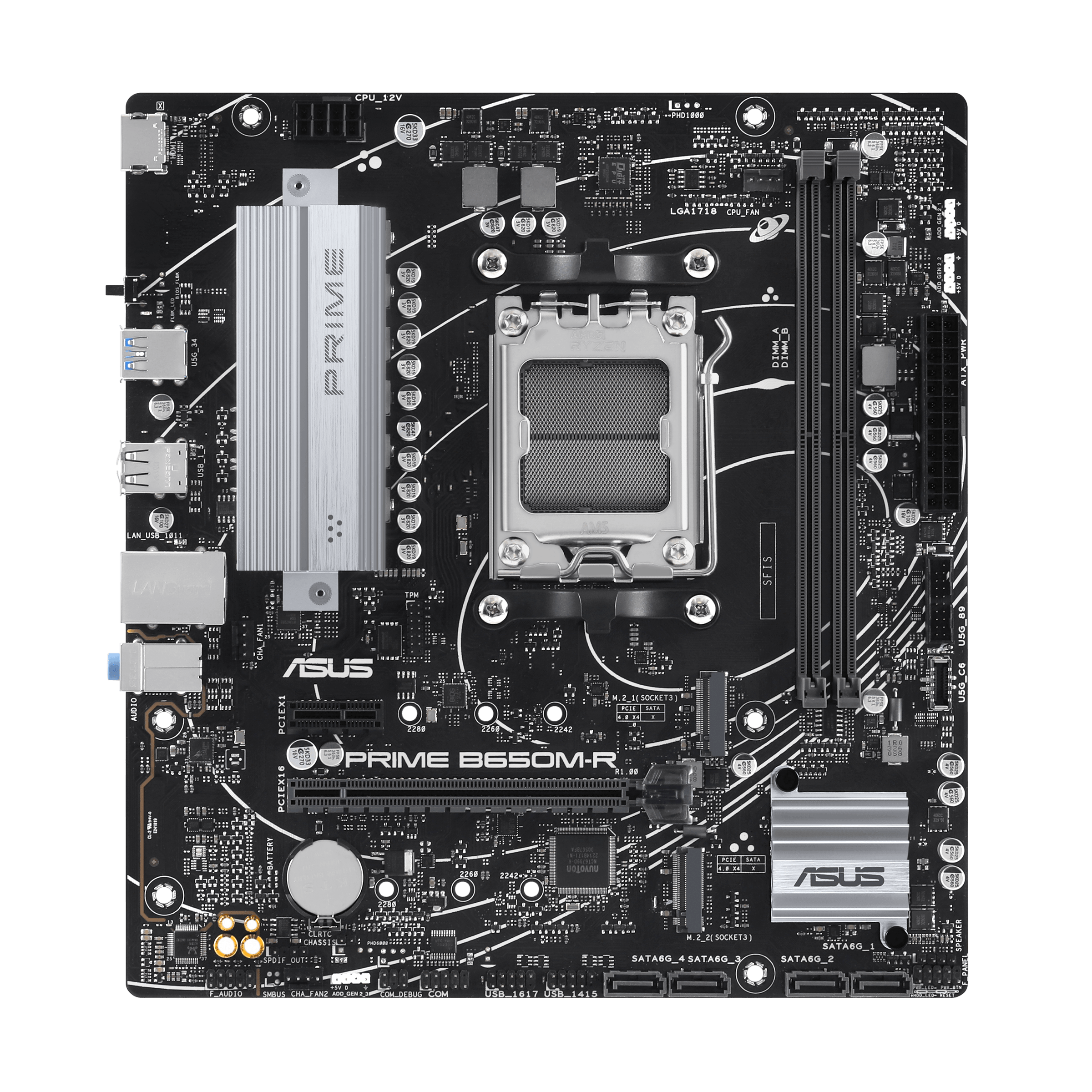 ASUS Prime B650M-R AM5 m-ATX Motherboard, AMD B650 Chipset, 2x DIMM DDR5 RAM, 96GB Max Memory, Realtek 2.5Gb Ethernet, 2x M.2 Slots, 1x PCIe 4.0 x16 Slot