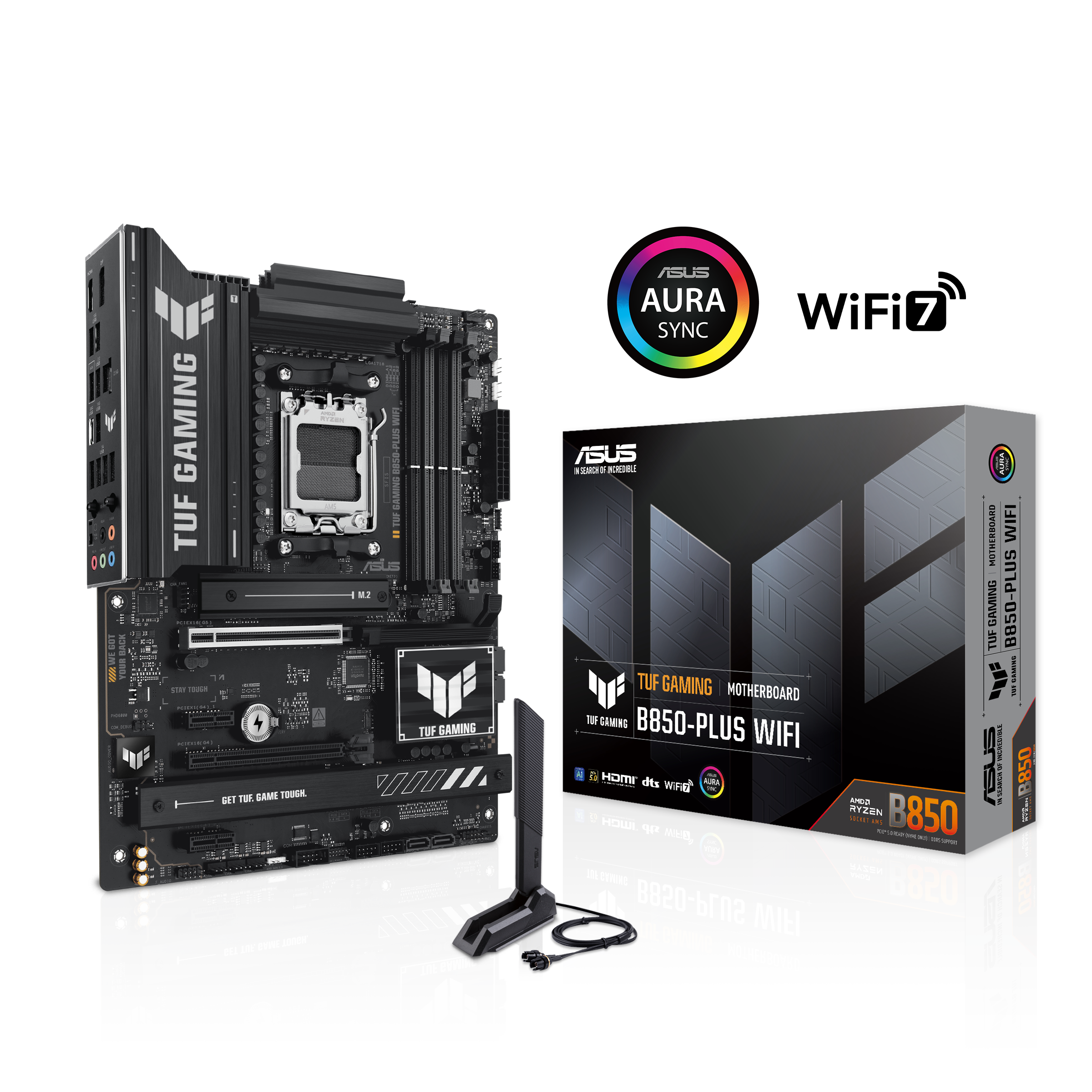 ASUS TUF GAMING B850-Plus Wi-Fi AM5 ATX Motherboard, AMD B850 Chipset, 4x DIMM DDR5 Slots, Up to 192GB Max Memory, 1 x PCIe 5.0 x16 SafeSlot, 3 x M.2 Slots, WiFi & BT Connectivity