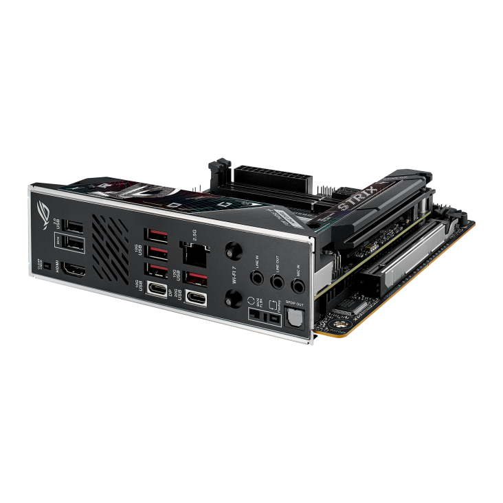 ASUS ROG Strix B850-I Gaming WiFi AM5 Mini-ITX Motherboard, AMD B850 Chipset, 2x DIMM DDR5 Slots, Up to 96GB Max Memory, 1x PCIe 5.0 x16, 2x M.2 Slots, WiFi & BT Connectivity