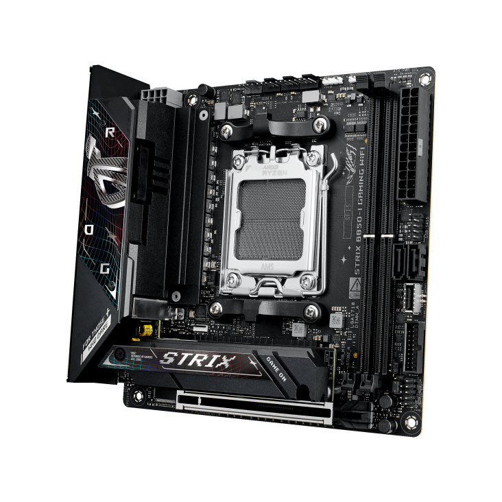 ASUS ROG Strix B850-I Gaming WiFi AM5 Mini-ITX Motherboard, AMD B850 Chipset, 2x DIMM DDR5 Slots, Up to 96GB Max Memory, 1x PCIe 5.0 x16, 2x M.2 Slots, WiFi & BT Connectivity