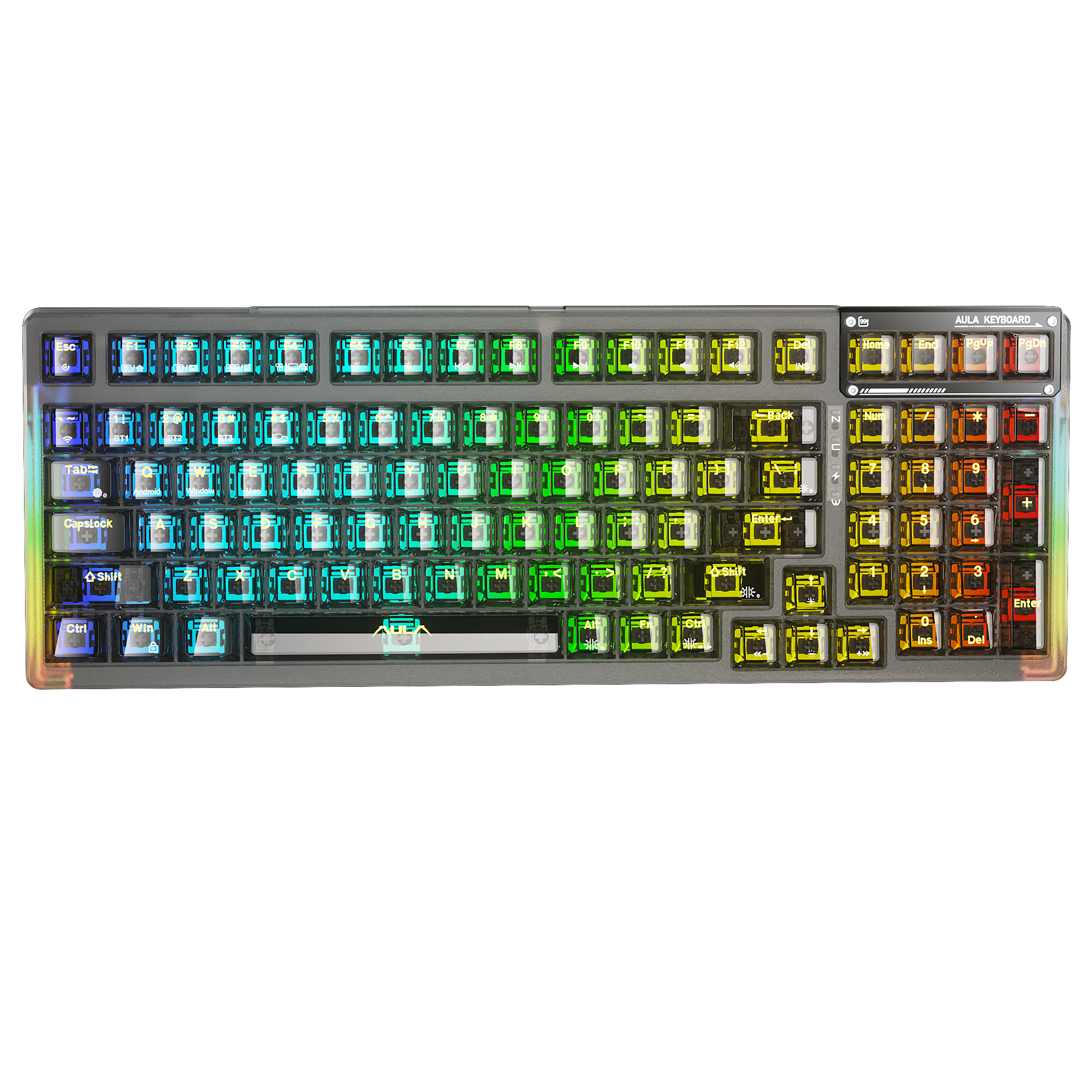Aula 99 Keys RGB 98% Mechanical Gaming Keyboard Tri-Mode Knob Crystal Switch F98 Pro