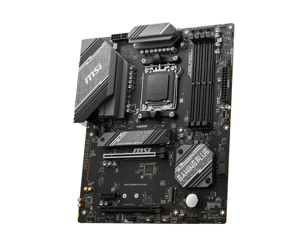 MSI B650 GAMING PLUS WIFI AM5 ATX Motherboard, AMD B650 Chipset, 4x DDR5 / 192GB Max Capacity, 2x PCI-E x16, 2x M.2, Wi-Fi 6E / 2.5G LAN, BT 5.3, USB 3.2 C/A, HDMI / DP | 911-7E26-001