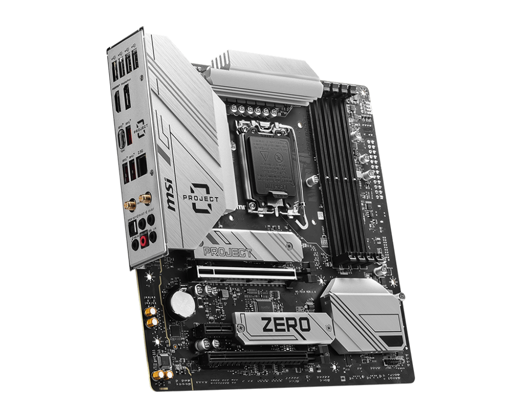 MSI B760M MSI PROJECT ZERO LGA 1700 mATX Motherboard, Intel B760 Chipset, 4x DDR5 Slots / 192GB Max, Wi-Fi 6E / BT 5.3, 2x PCI-E x16, 2x M.2, USB 3.2 Type-C, 1x HDMI / 1x DP