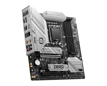 MSI B760M MSI PROJECT ZERO LGA 1700 mATX Motherboard, Intel B760 Chipset, 4x DDR5 Slots / 192GB Max, Wi-Fi 6E / BT 5.3, 2x PCI-E x16, 2x M.2, USB 3.2 Type-C, 1x HDMI / 1x DP