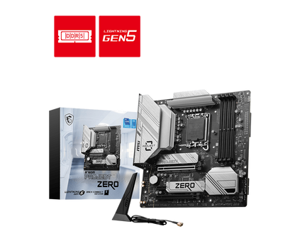MSI B760M MSI PROJECT ZERO LGA 1700 mATX Motherboard, Intel B760 Chipset, 4x DDR5 Slots / 192GB Max, Wi-Fi 6E / BT 5.3, 2x PCI-E x16, 2x M.2, USB 3.2 Type-C, 1x HDMI / 1x DP