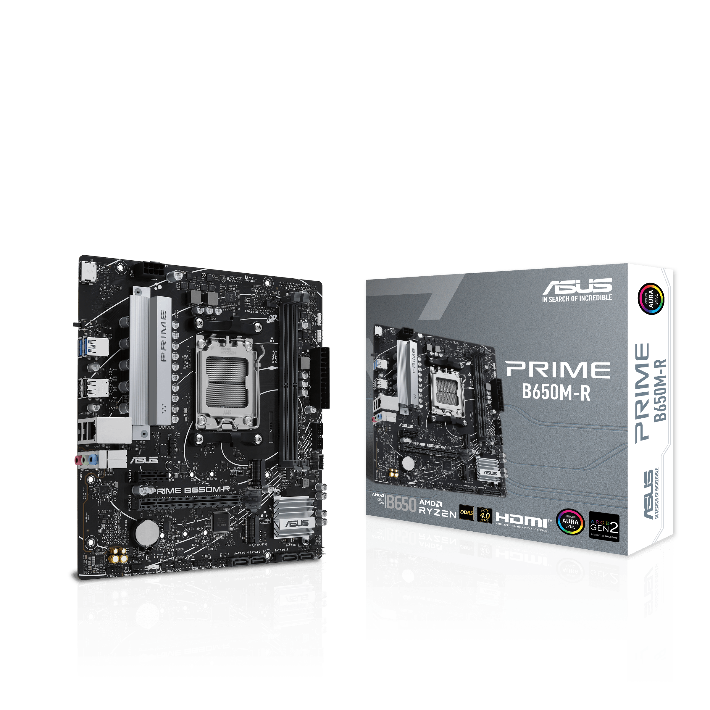 ASUS Prime B650M-R AM5 m-ATX Motherboard, AMD B650 Chipset, 2x DIMM DDR5 RAM, 96GB Max Memory, Realtek 2.5Gb Ethernet, 2x M.2 Slots, 1x PCIe 4.0 x16 Slot