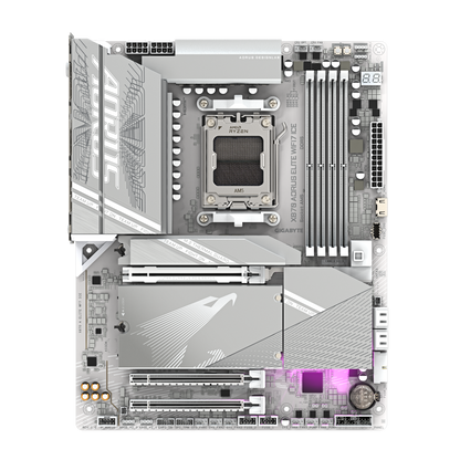 GIGABYTE X870 Aorus Elite WiFi7 Ice AM5 ATX Motherboard, AMD X870 Chipset, 4x DDR5 DIMM Slot, 256GB Max Memory, 4x M.2 Slots, 1x PCIe 5.0 x16, White