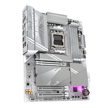 GIGABYTE X870 Aorus Elite WiFi7 Ice AM5 ATX Motherboard, AMD X870 Chipset, 4x DDR5 DIMM Slot, 256GB Max Memory, 4x M.2 Slots, 1x PCIe 5.0 x16, White