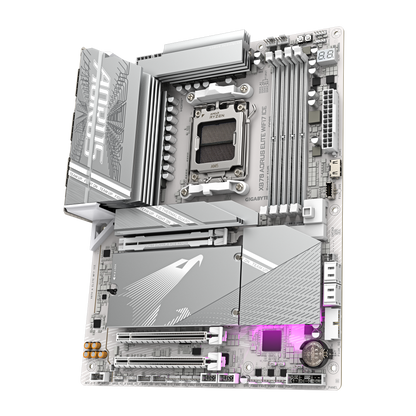 GIGABYTE X870 Aorus Elite WiFi7 Ice AM5 ATX Motherboard, AMD X870 Chipset, 4x DDR5 DIMM Slot, 256GB Max Memory, 4x M.2 Slots, 1x PCIe 5.0 x16, White