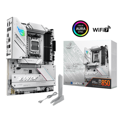 ASUS ROG Strix B850-A GAMING WIFI AM5 ATX Motherboard, AMD B850 Chipset, 4x DIMM DDR5 Slots, Up to 192GB Max Memory, 1x PCIe 5.0 x16 SafeSlot, 4x M.2 Slots, WiFi & BT, White
